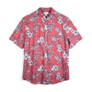 Gap Standard Fit Tropical Floral Print Cotton Button Down Shirt Red XL Cabana